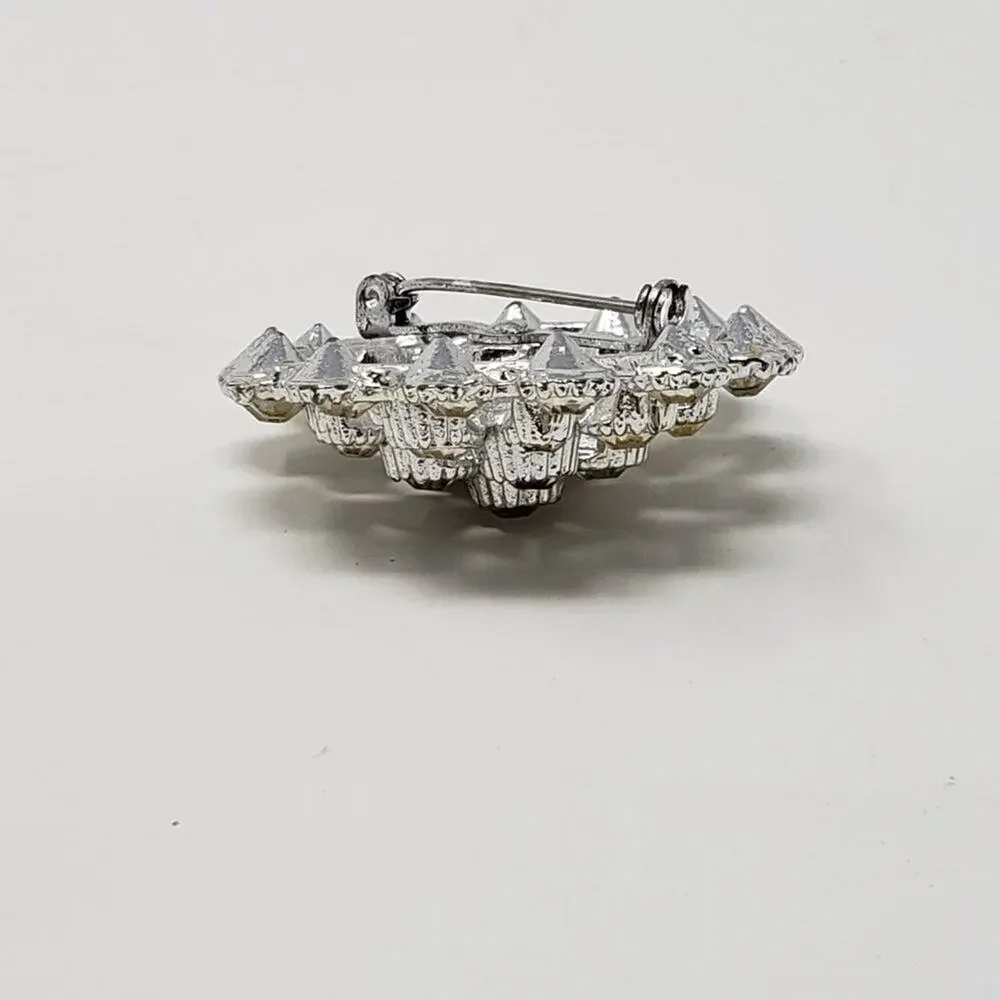 Silver-Tone Clear Gem Rhinestone Tiered Round Brooch